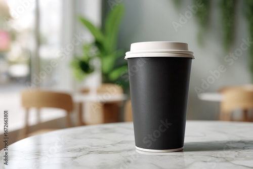 Mockup of Minimalist Black Cup in Sunlight and Shadows.