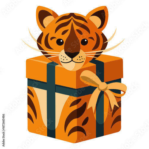 Tiger print gift box isolated on white background