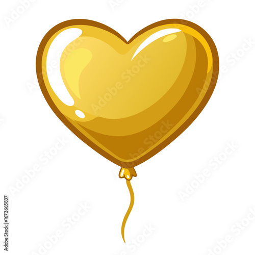 Gold heart shaped balloon isolated on white background