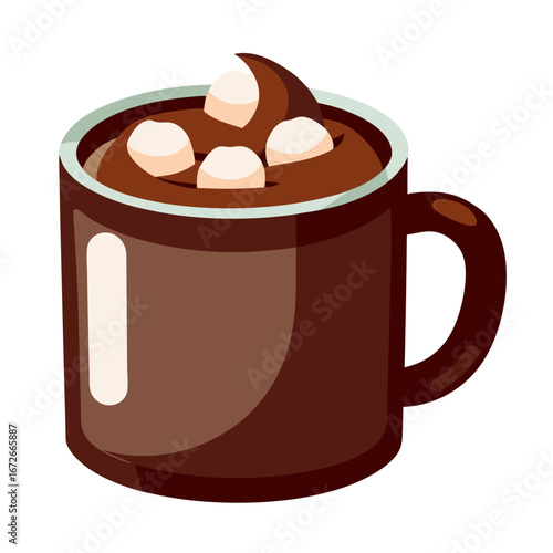 Hot chocolate mug with marshmallows isolated on white background