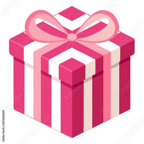 Striped pink and white gift box isolated on white background