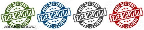 free delivery stamp. free delivery round stamp set isolated on white background