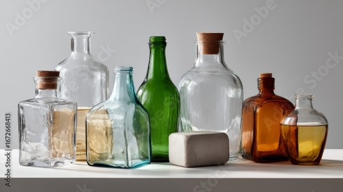 Wallpaper Mural Colored bottles lifestyle product photography advertising concept vintage stylish modern composition decorative arrangement inspiration background glassware design Torontodigital.ca