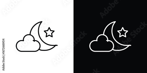 Cloud moon icon Lineal Style Vector Illustration. Vector symbol pictogram