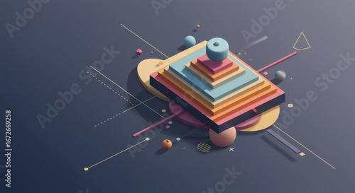 “A hybrid 3D-meets-flat vector graphic—layered 3-dimensional forms overlaid on flat background for modern depth.”

