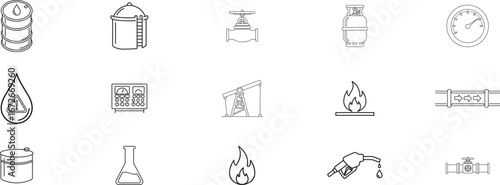Essential Icons Representing Industrial and Energy Sector Equipment, Safety, and Processes for Professional Operations