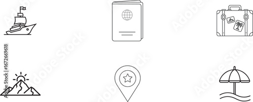 Travel Essentials and Destinations Icon Set