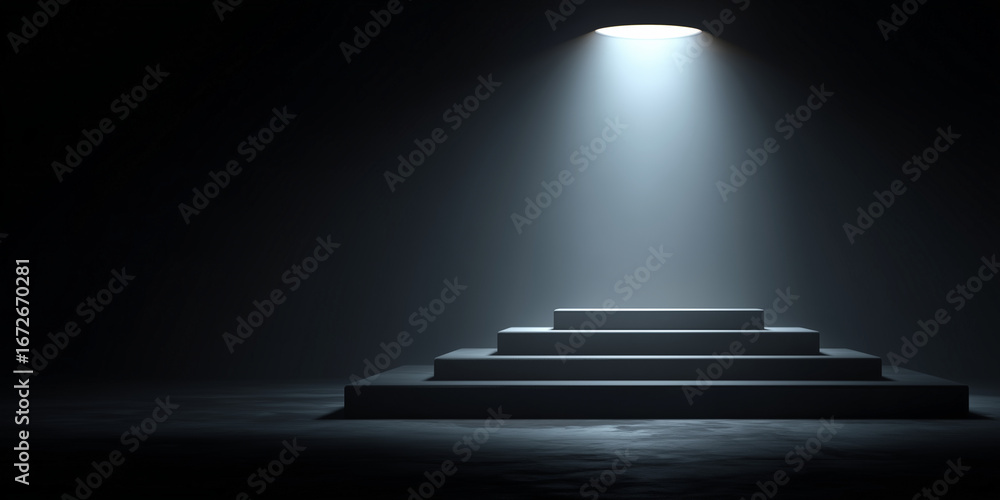 Obraz premium Monochrome Retail Sanctuary: Elevated Platform with Singular Light Cone