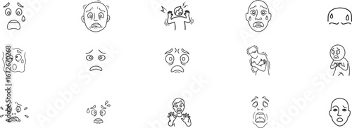 Icon Set Illustrating Diverse Emotional Face Expressions