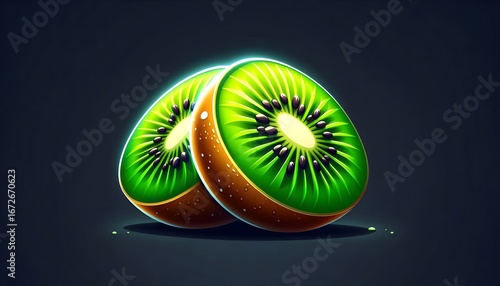 Vibrant kiwi halves glowing with freshness and healthy tropical fruit goodness