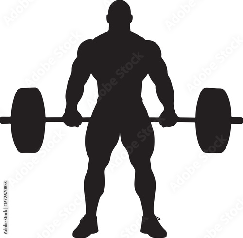 Black silhouette of a muscular man holding a barbell in a weightlifting stance weightlifter