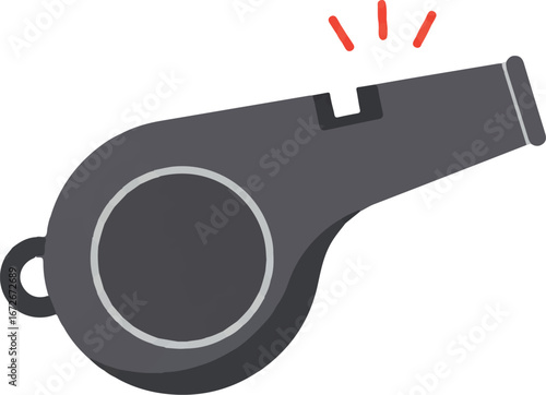 Gray whistle with red sound lines suggests activity. Perfect for sports, safety, coaching, and motivation concepts in designs.