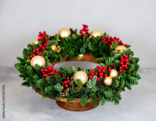 Christmas wreath on a wooden stand