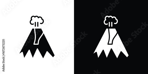 Volcano icons in black and white clipart style