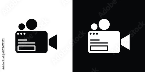 Video camera icons in black and white clipart style