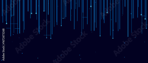 Futuristic vector tech background with vertical lines and dots on dark blue.