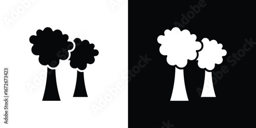Trees icons in black and white clipart style