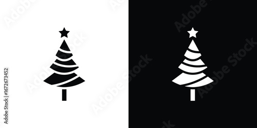 Tree christmas icons in black and white clipart style