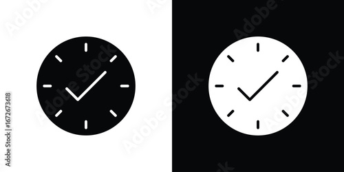 Time check icons in black and white clipart style