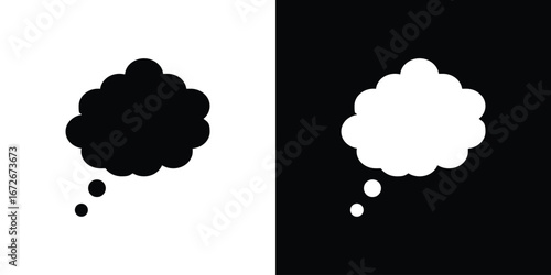 Thought bubble icons in black and white clipart style