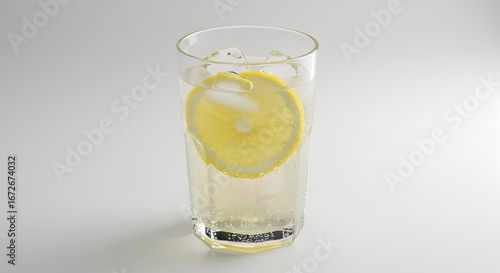 Wallpaper Mural Sparkling Water with a Fresh Lemon Slice and Ice Cubes in a Clear Glass Beverage Torontodigital.ca