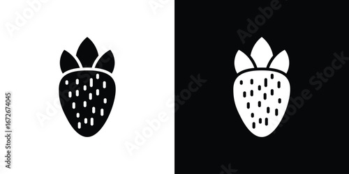 Strawberry icons in black and white clipart style