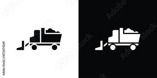 Snowplow icons in black and white clipart style