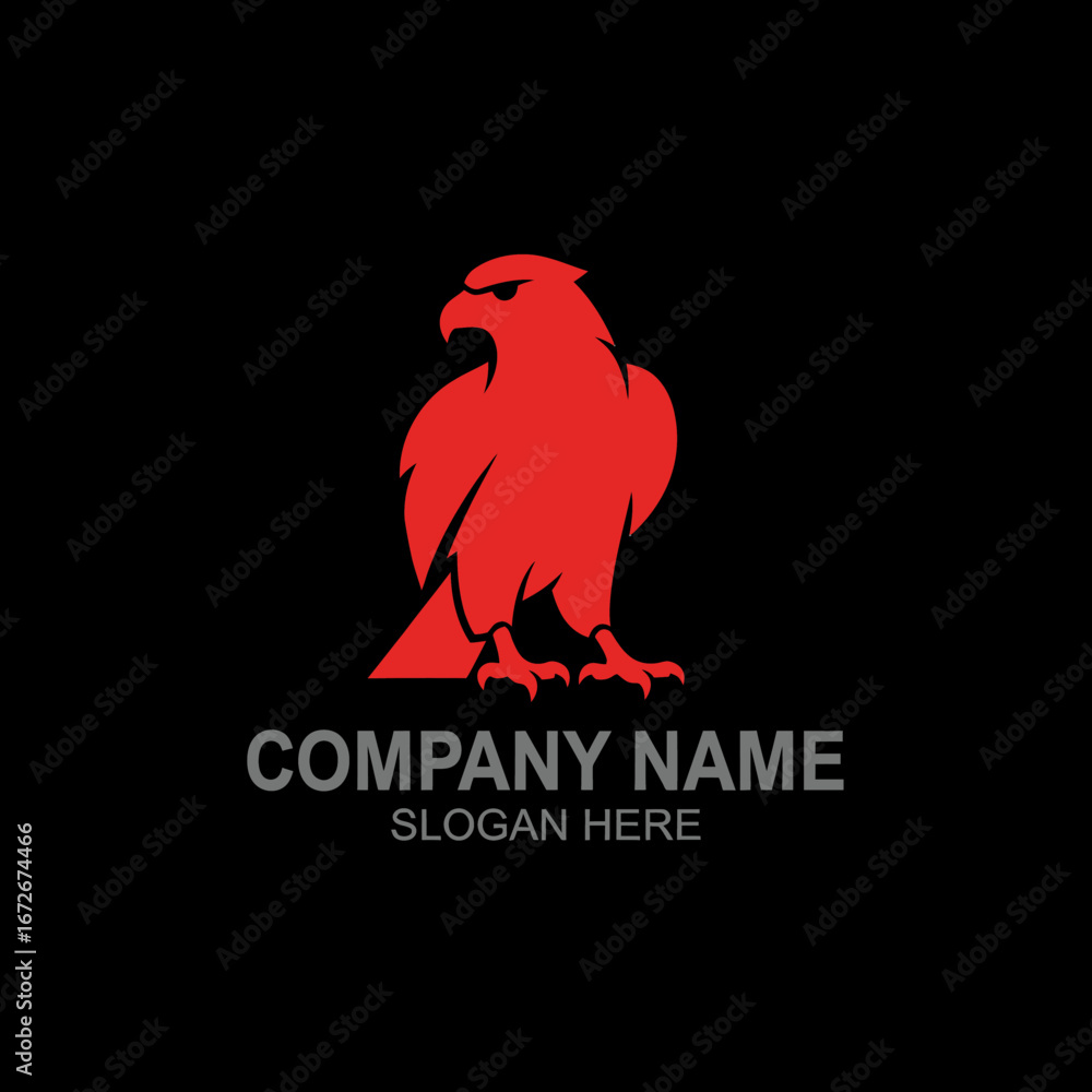 Fototapeta premium A stylized red eagle logo featuring a fierce bird of prey against a black background.