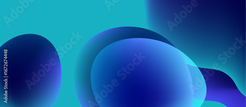 Abstract blue gradients form overlapping circles. Smooth transitions create depth, suggesting fluid motion, calm atmosphere. Minimalist design.