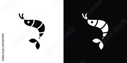Shrimp icons in black and white clipart style