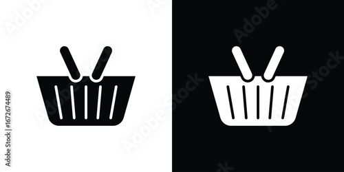 Shopping basket icons in black and white clipart style