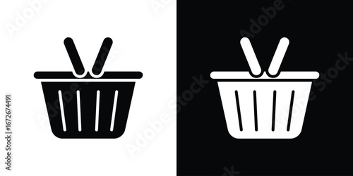 Shopping basket icons in black and white clipart style
