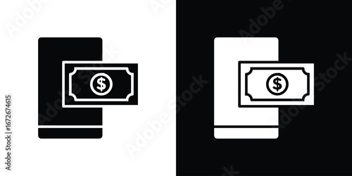 Send money smartphone icons in black and white clipart style