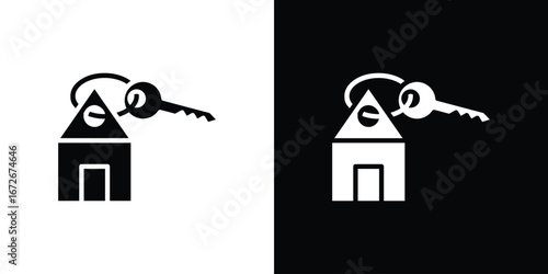 Selling or rent home icons in black and white clipart style