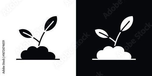 Seedling icons in black and white clipart style