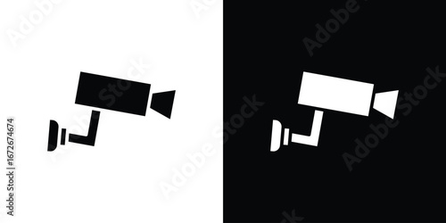 Security camera icons in black and white clipart style
