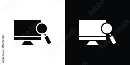 Search online icons in black and white clipart style