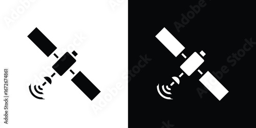 Satellite icons in black and white clipart style