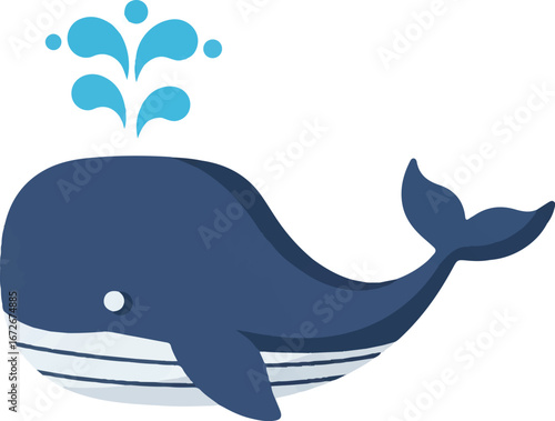 Blue whale spraying water, cute and playful, suitable for educational materials, marine conservation campaigns, and naturethemed designs.