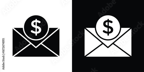 Salary icons in black and white clipart style