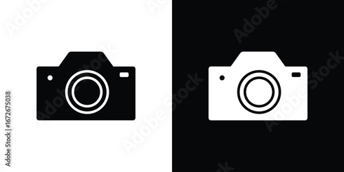 Retro camera icons in black and white clipart style