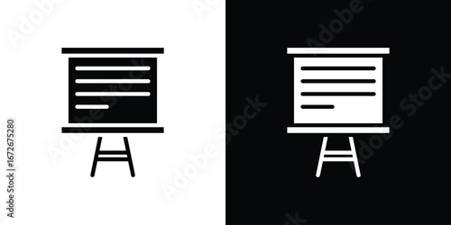 Presentation icons in black and white clipart style
