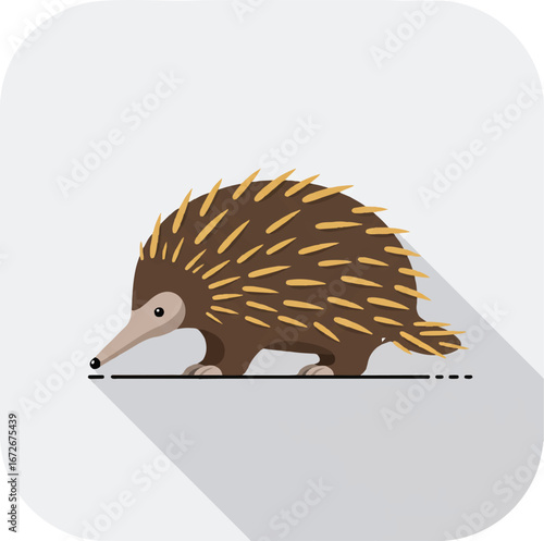 Echidna with brown fur and yellow spiky quills, suitable for educational materials, wildlife conservation campaigns, and australian animalthemed designs.