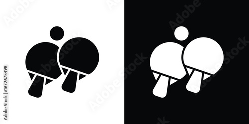 Ping pong icons in black and white clipart style