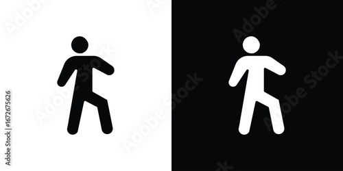 Person walking icons in black and white clipart style