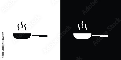 Pan frying icons in black and white clipart style