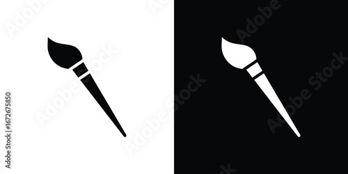 Paint brush icons in black and white clipart style