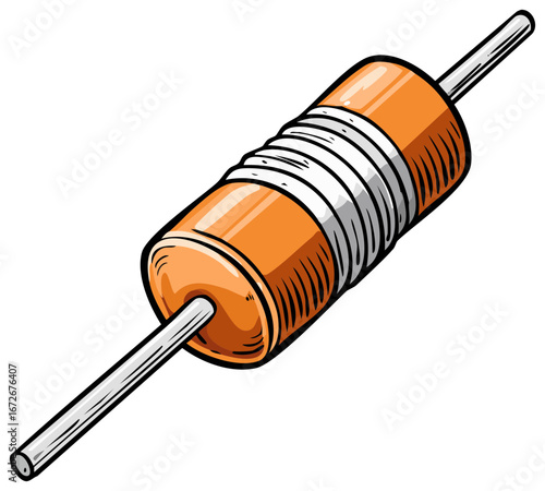 Illustration of a single orange electronic resistor with silver leads