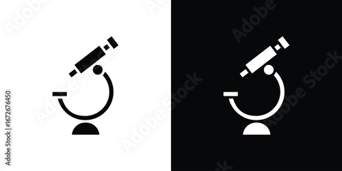 Microscope icons in black and white clipart style