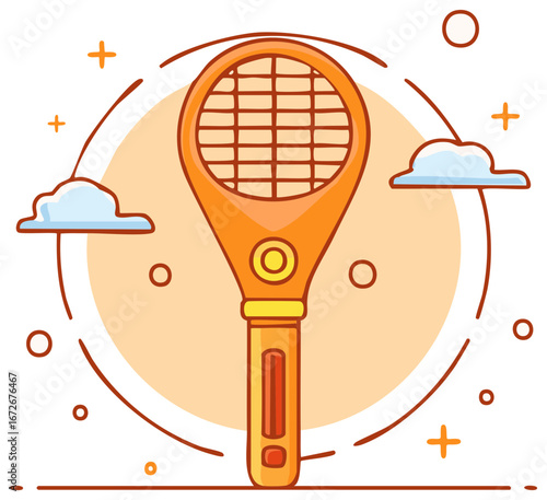 Bright electric fly swatter for effective insect control and pest removal cartoon illustration
